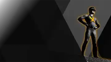 Изображение персонажа-супергероя в эффектной позе на темном фоне, рекламирующего бонус за пополнение от Admiral X с драматичной и уверенной позой.